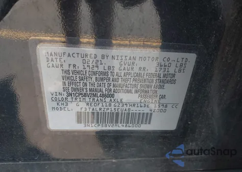 2021 Nissan Kicks S Xtronic Cvt из США, поврежденный, VIN 3N1CP5BV2ML486000